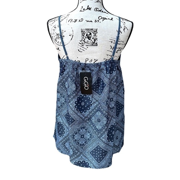 GiGiO USA Pattern Print Chambray Cotton Covered Button Tank S - Picture 6 of 7
